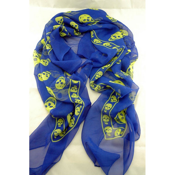 Silkaline skull scarf- Blue/ Lime